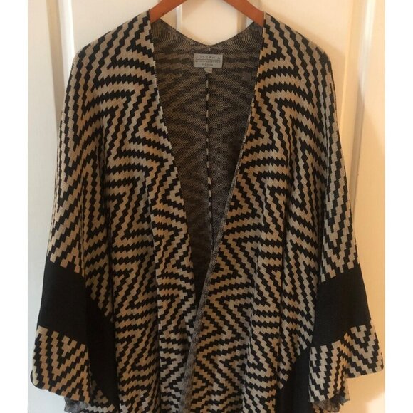 Women's Joseph A Aztec Zig Zag One Size Shawl Poncho Black & Beige - Picture 5 of 11